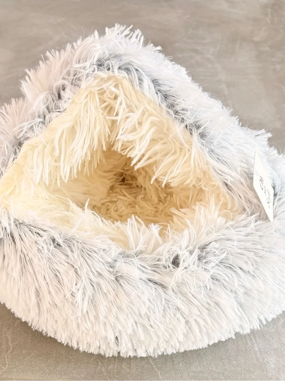 Fluffy Plush Cat Cave Bed Hooded Anti Anxiety Small Donut Cuddler Nest Pet Gray